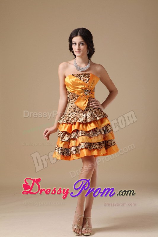 Leopard Print Ruffled Layers Multi-colored Mini Prom Party Dress