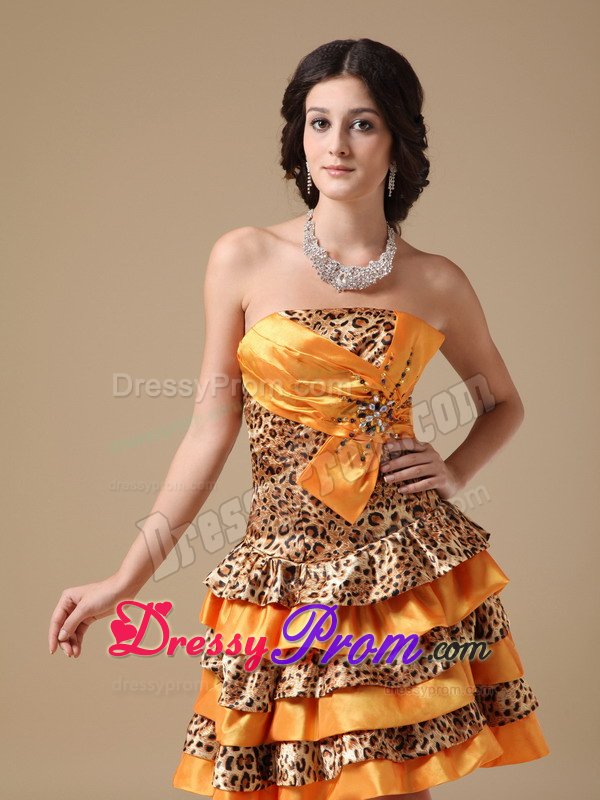 Leopard Print Ruffled Layers Multi-colored Mini Prom Party Dress