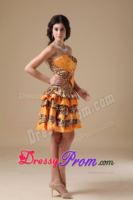 Leopard Print Ruffled Layers Multi-colored Mini Prom Party Dress
