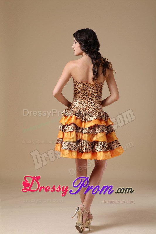 Leopard Print Ruffled Layers Multi-colored Mini Prom Party Dress