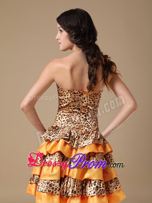 Leopard Print Ruffled Layers Multi-colored Mini Prom Party Dress