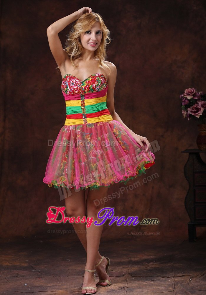 Multi-colored Sweetheart Puffy Mini Prom Graduation Dresses