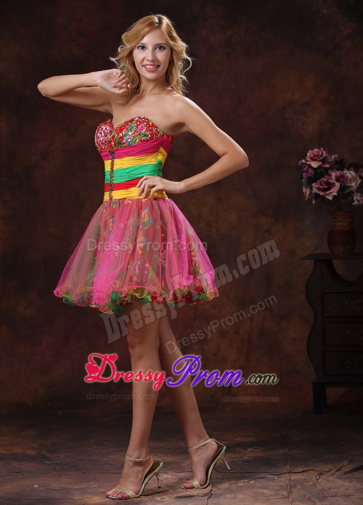 Multi-colored Sweetheart Puffy Mini Prom Graduation Dresses