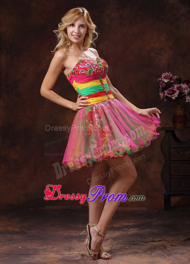 Multi-colored Sweetheart Puffy Mini Prom Graduation Dresses