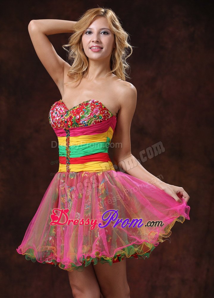 Multi-colored Sweetheart Puffy Mini Prom Graduation Dresses