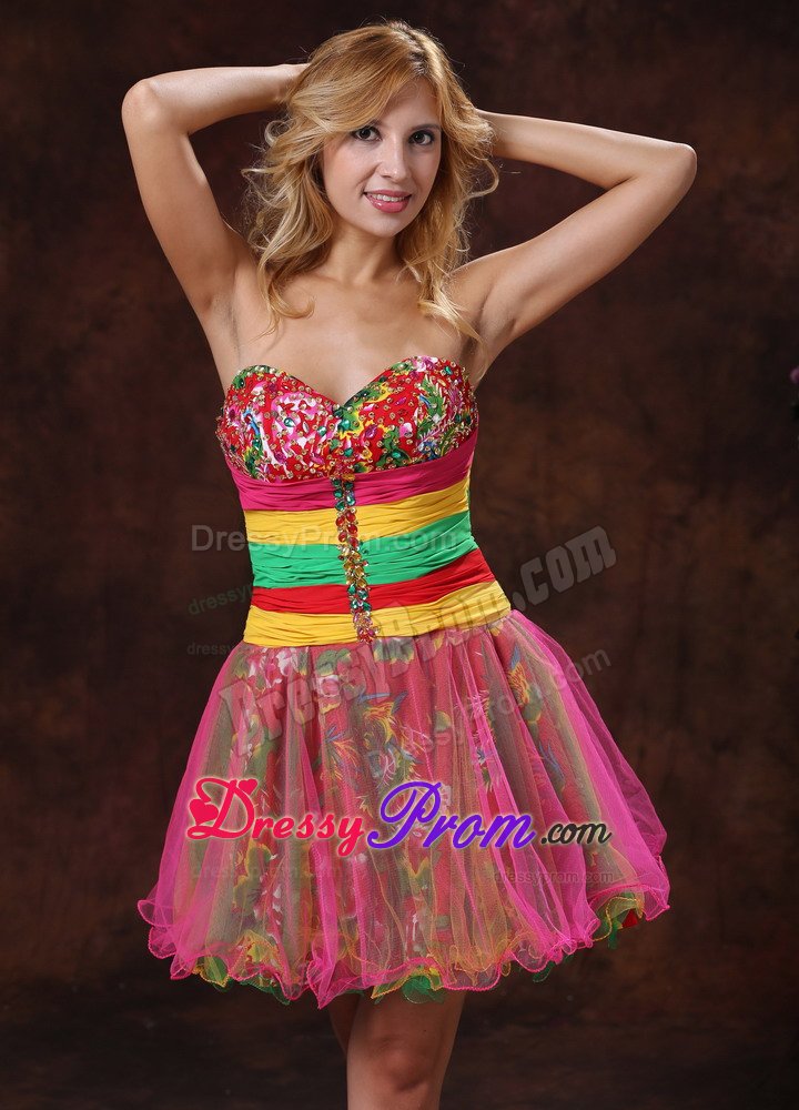 Multi-colored Sweetheart Puffy Mini Prom Graduation Dresses