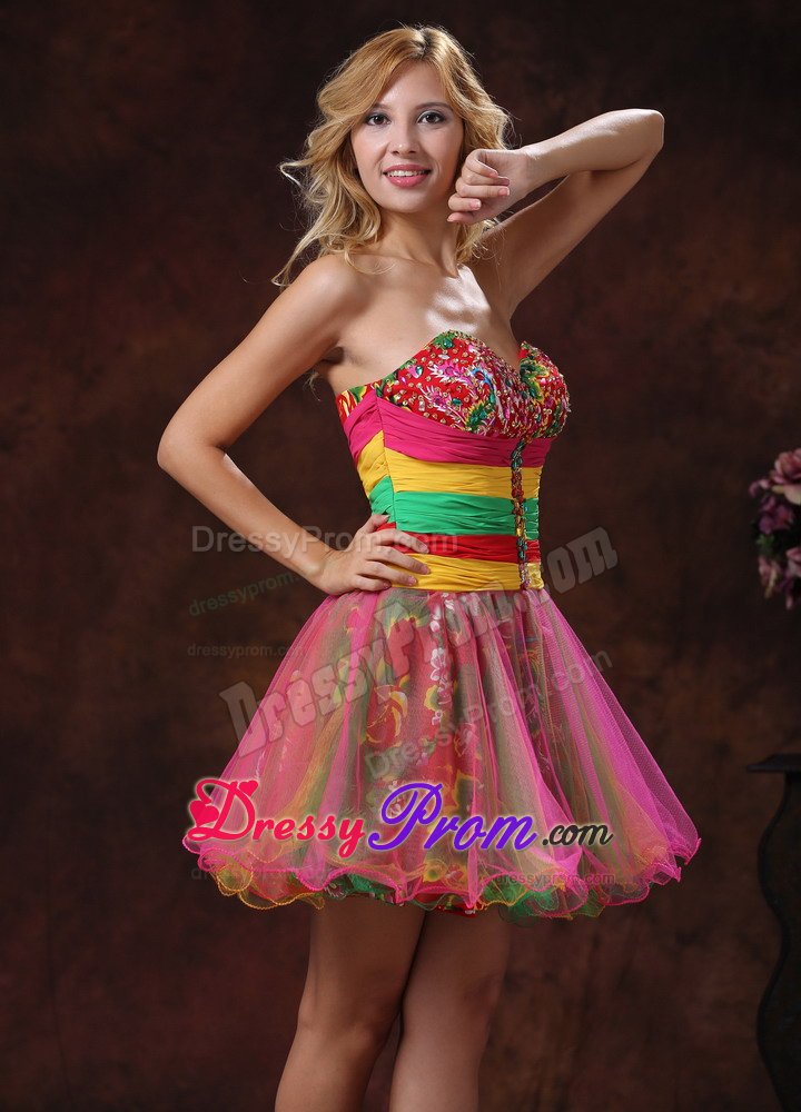 Multi-colored Sweetheart Puffy Mini Prom Graduation Dresses