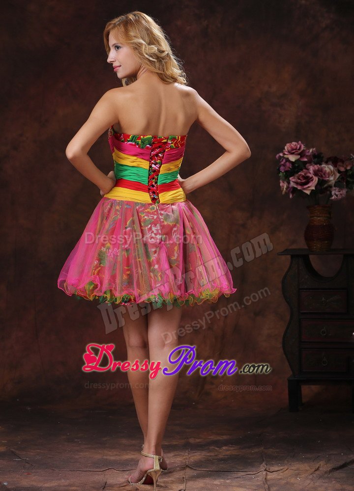 Multi-colored Sweetheart Puffy Mini Prom Graduation Dresses