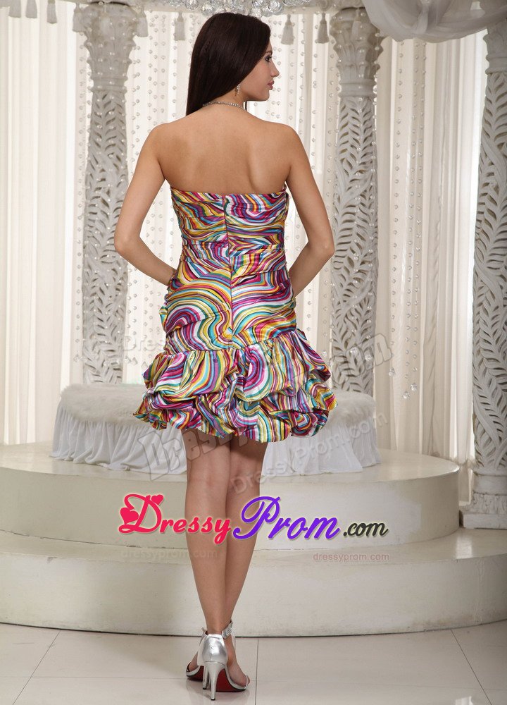 Discount Strapless Colorful Striated Mini Prom Graduation Dress