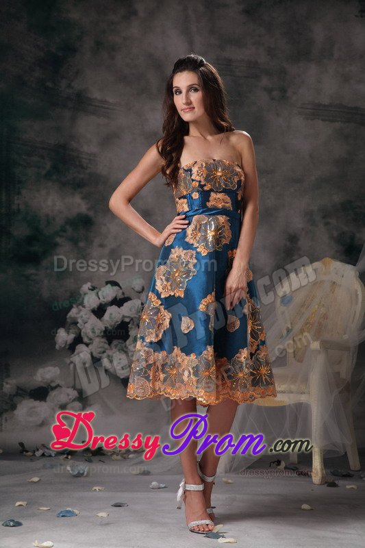 Multi-color Strapless Knee-length Appliqued Prom Dress in Dorset