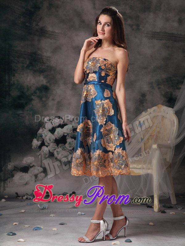 Multi-color Strapless Knee-length Appliqued Prom Dress in Dorset