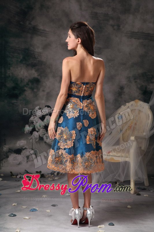 Multi-color Strapless Knee-length Appliqued Prom Dress in Dorset