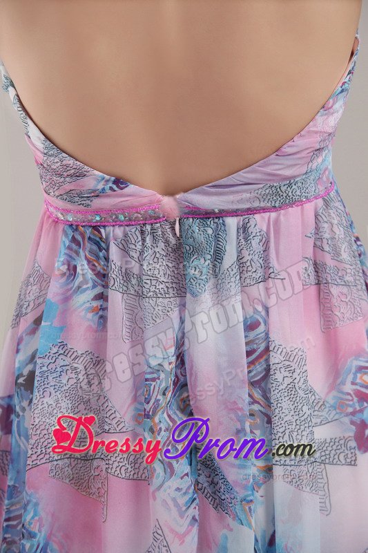 Halter Printing Multi-color Backless Mini Prom Dress for Wholesale