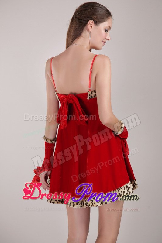 Spaghetti Straps Red Mini Prom Party Dress with Leopard Print