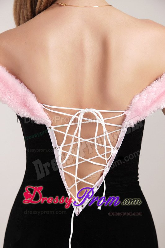 Off-the-shoulder Black and Pink Prom Gown Dress with Sash