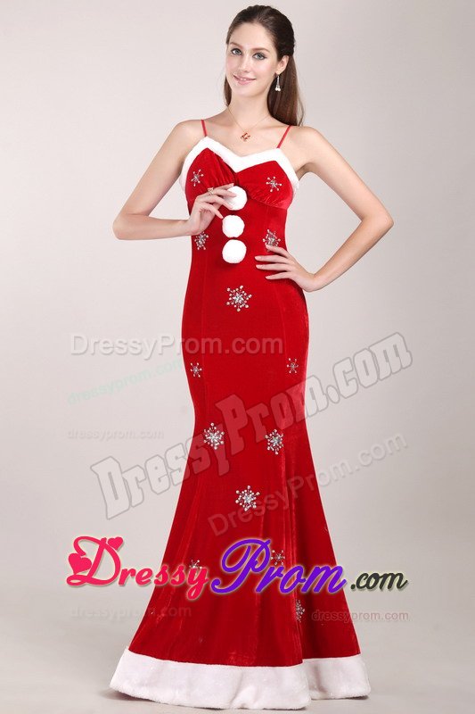 Mermaid Spaghetti Straps Beaded Red Prom Dress for Christmas
