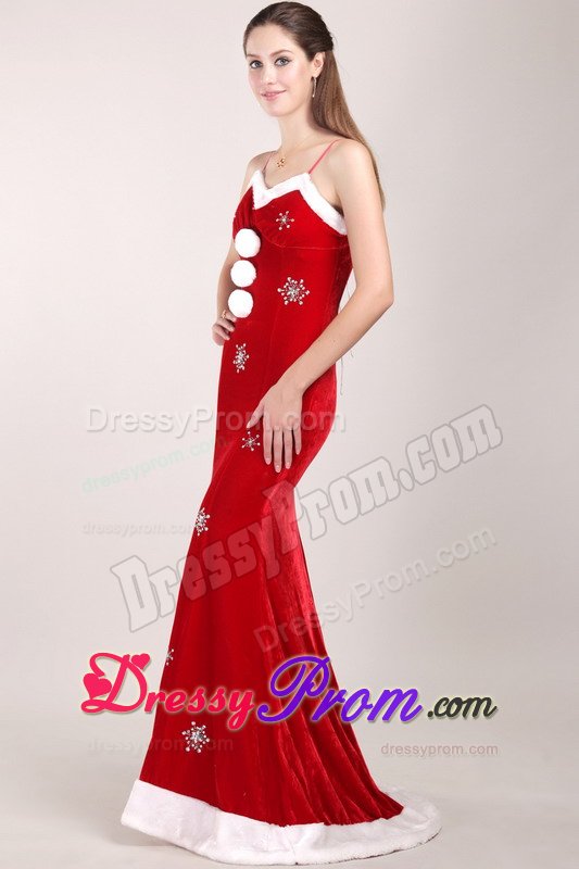 Mermaid Spaghetti Straps Beaded Red Prom Dress for Christmas