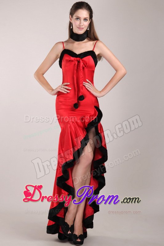 Spaghetti Straps High-low Red and Black Prom Dress for Winter