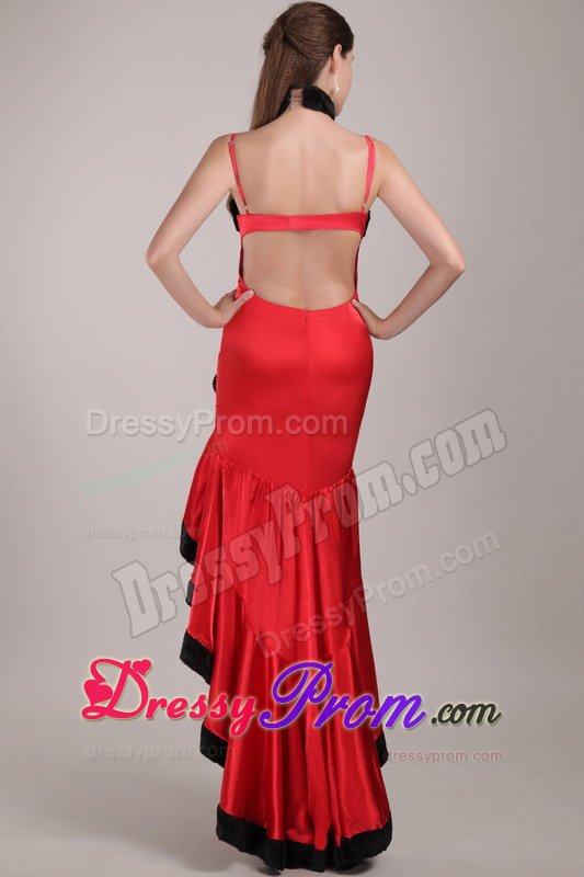 Spaghetti Straps High-low Red and Black Prom Dress for Winter