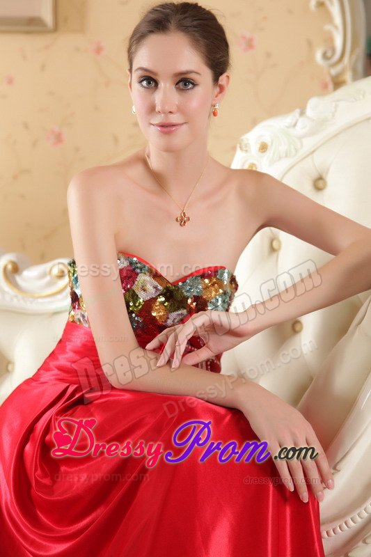 Court Train Sweetheart Red Prom Dress with Bowknot and Paillette