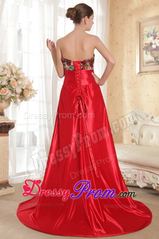 Court Train Sweetheart Red Prom Dress with Bowknot and Paillette