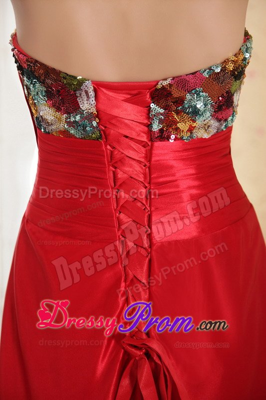 Court Train Sweetheart Red Prom Dress with Bowknot and Paillette