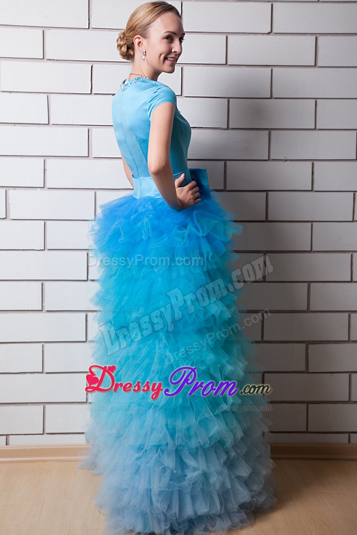 Blue Prom Holiday Dress Beading Square Neck with Big Bowknot