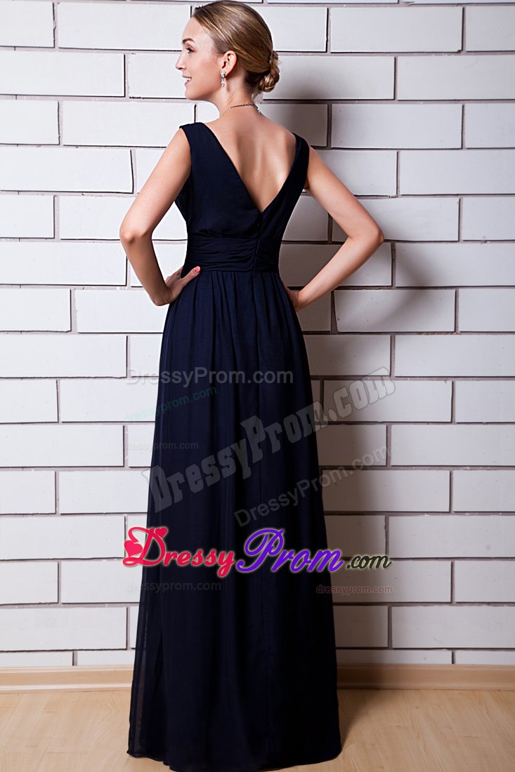 Dressy Black Prom Cocktail Dress Chiffon V-neck with Floor-length