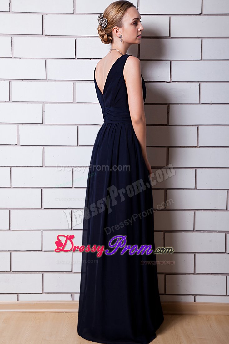Dressy Black Prom Cocktail Dress Chiffon V-neck with Floor-length