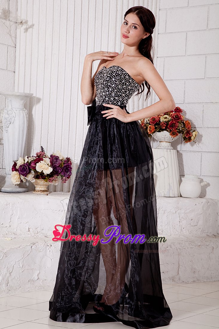 2013 New Arrival Black Beaded Long Prom Dress with Sheer Hem