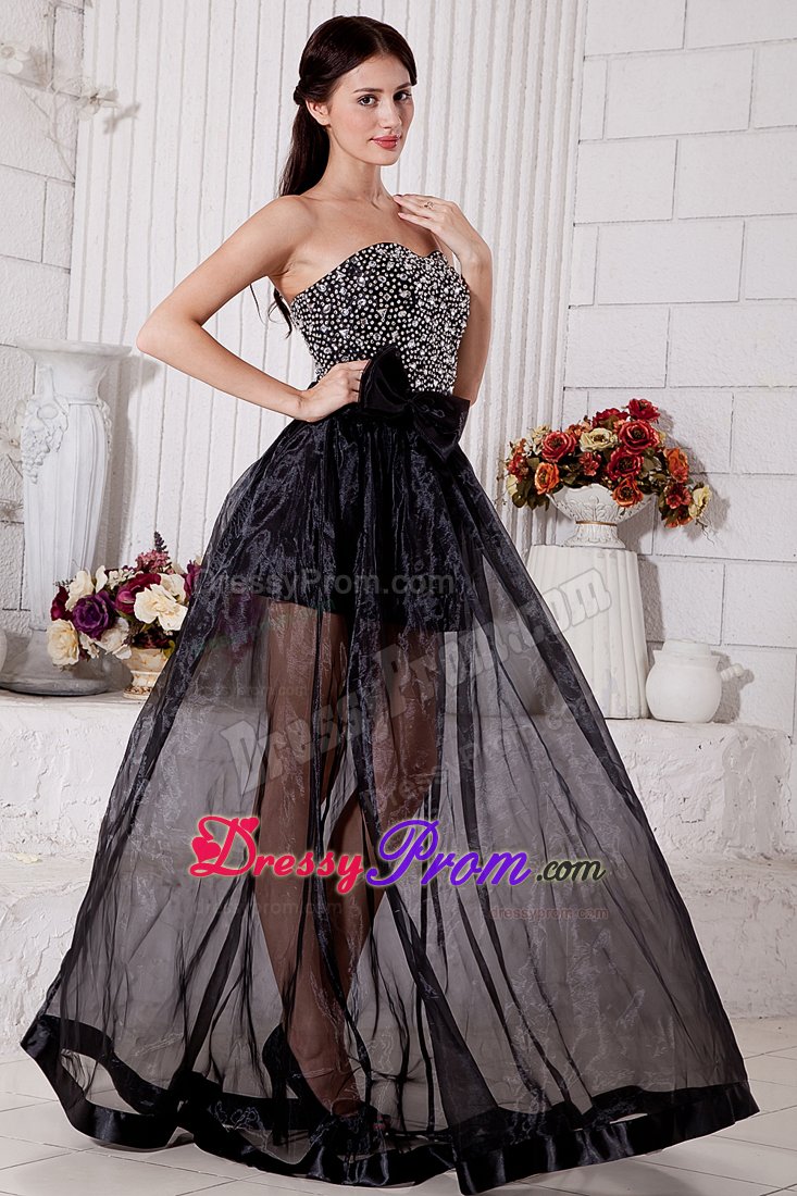 2013 New Arrival Black Beaded Long Prom Dress with Sheer Hem