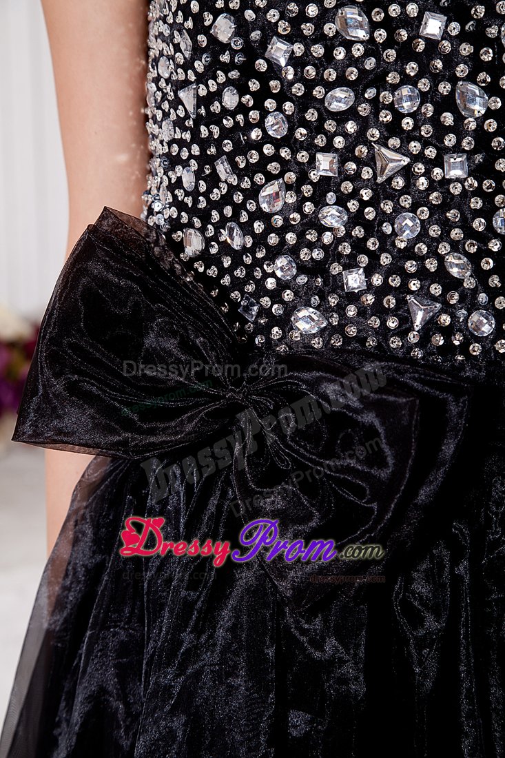 2013 New Arrival Black Beaded Long Prom Dress with Sheer Hem