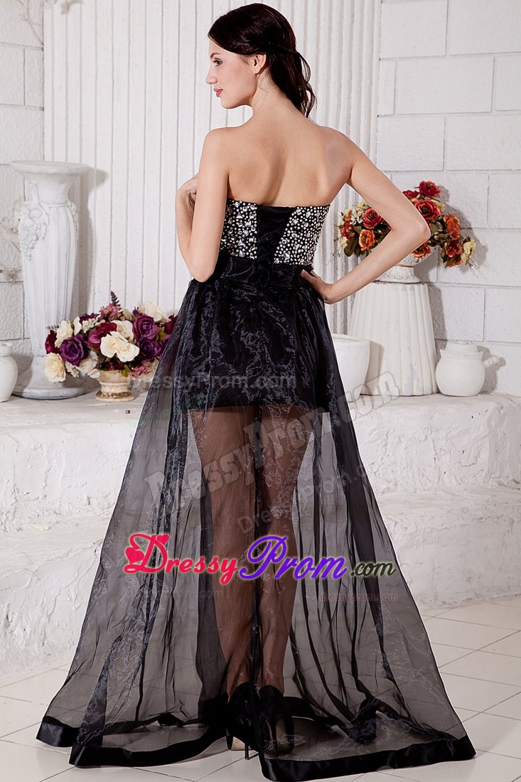 2013 New Arrival Black Beaded Long Prom Dress with Sheer Hem
