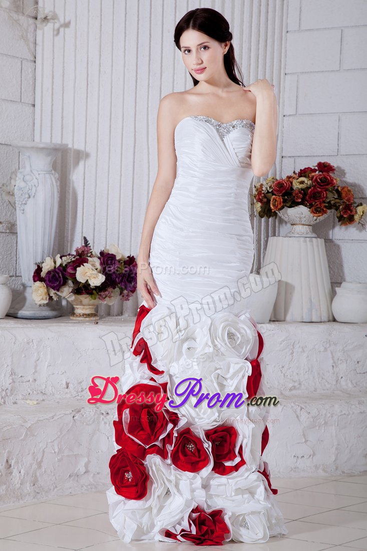 White Mermaid Sweetheart Beaded Flowers Prom Evening Dress