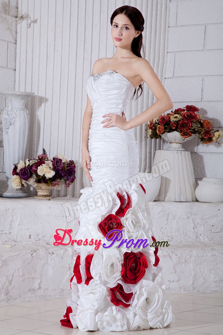 White Mermaid Sweetheart Beaded Flowers Prom Evening Dress