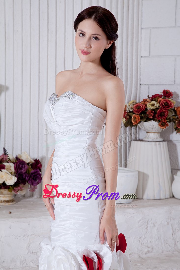 White Mermaid Sweetheart Beaded Flowers Prom Evening Dress