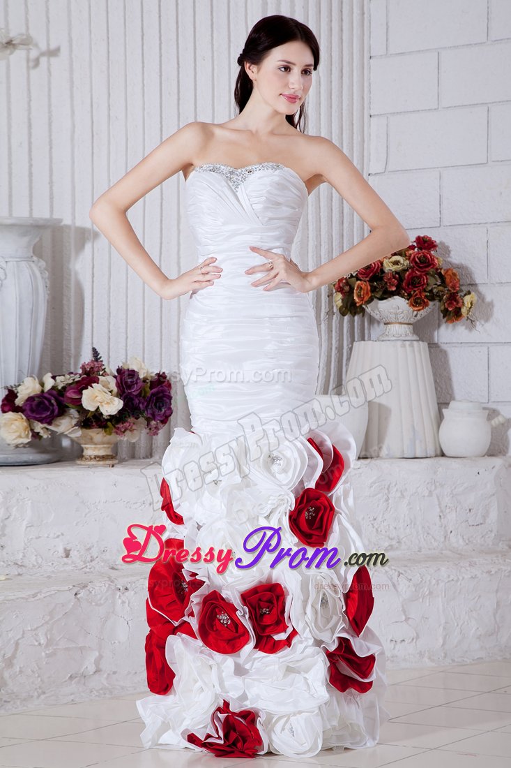 White Mermaid Sweetheart Beaded Flowers Prom Evening Dress