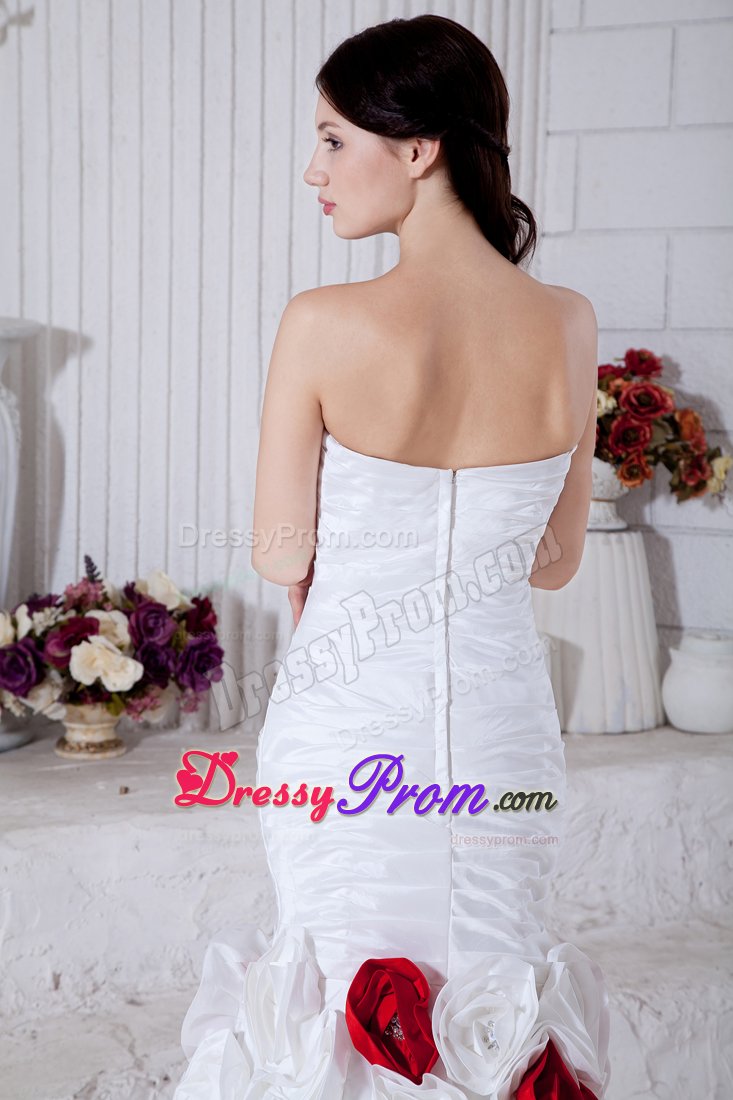 White Mermaid Sweetheart Beaded Flowers Prom Evening Dress