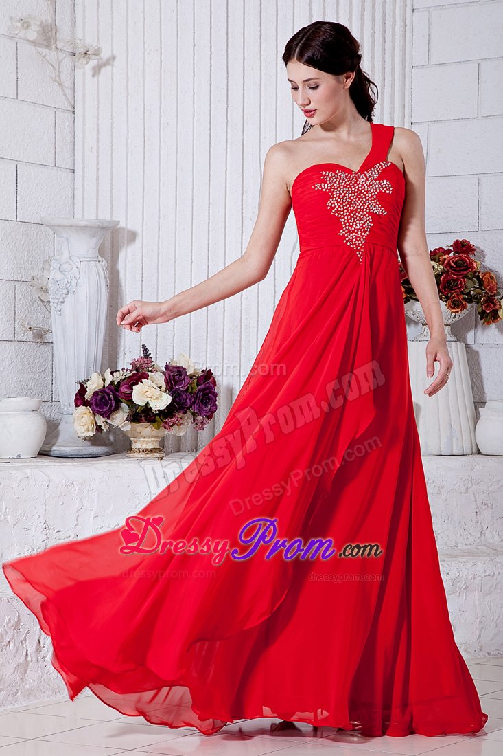 Gorgeous and Feminine Red Prom Dress Beading Single Shoulder