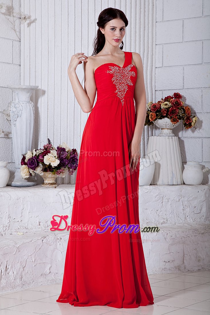 Gorgeous and Feminine Red Prom Dress Beading Single Shoulder