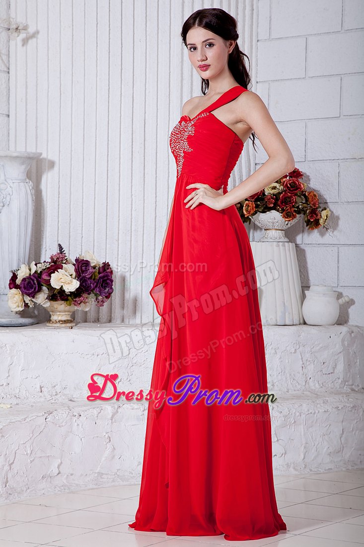 Gorgeous and Feminine Red Prom Dress Beading Single Shoulder
