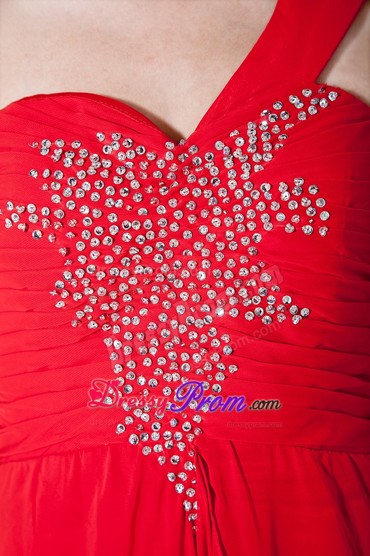 Gorgeous and Feminine Red Prom Dress Beading Single Shoulder