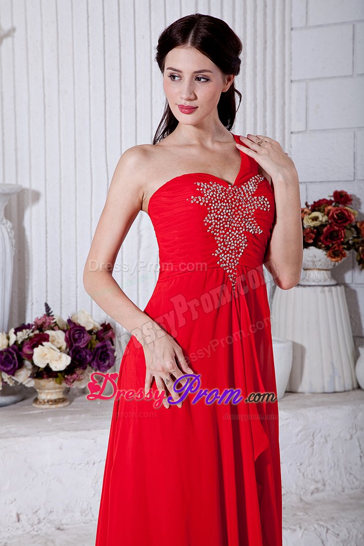 Gorgeous and Feminine Red Prom Dress Beading Single Shoulder