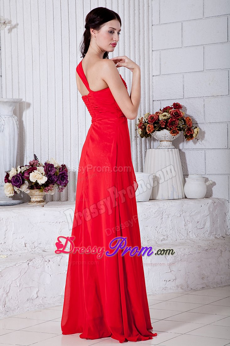 Gorgeous and Feminine Red Prom Dress Beading Single Shoulder
