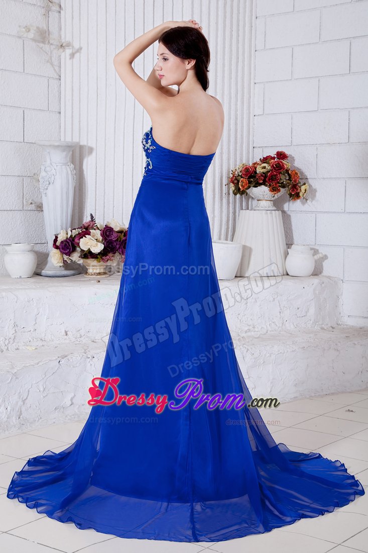 Recommended Sweetheart Appliqued Blue Prom Dress Brush Train