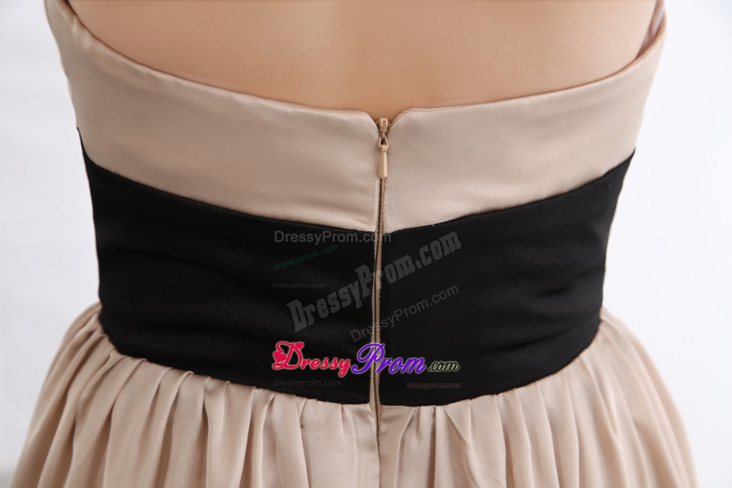 Taffeta Floor-length Prom Dress Beaded Halter Top with Black Sash