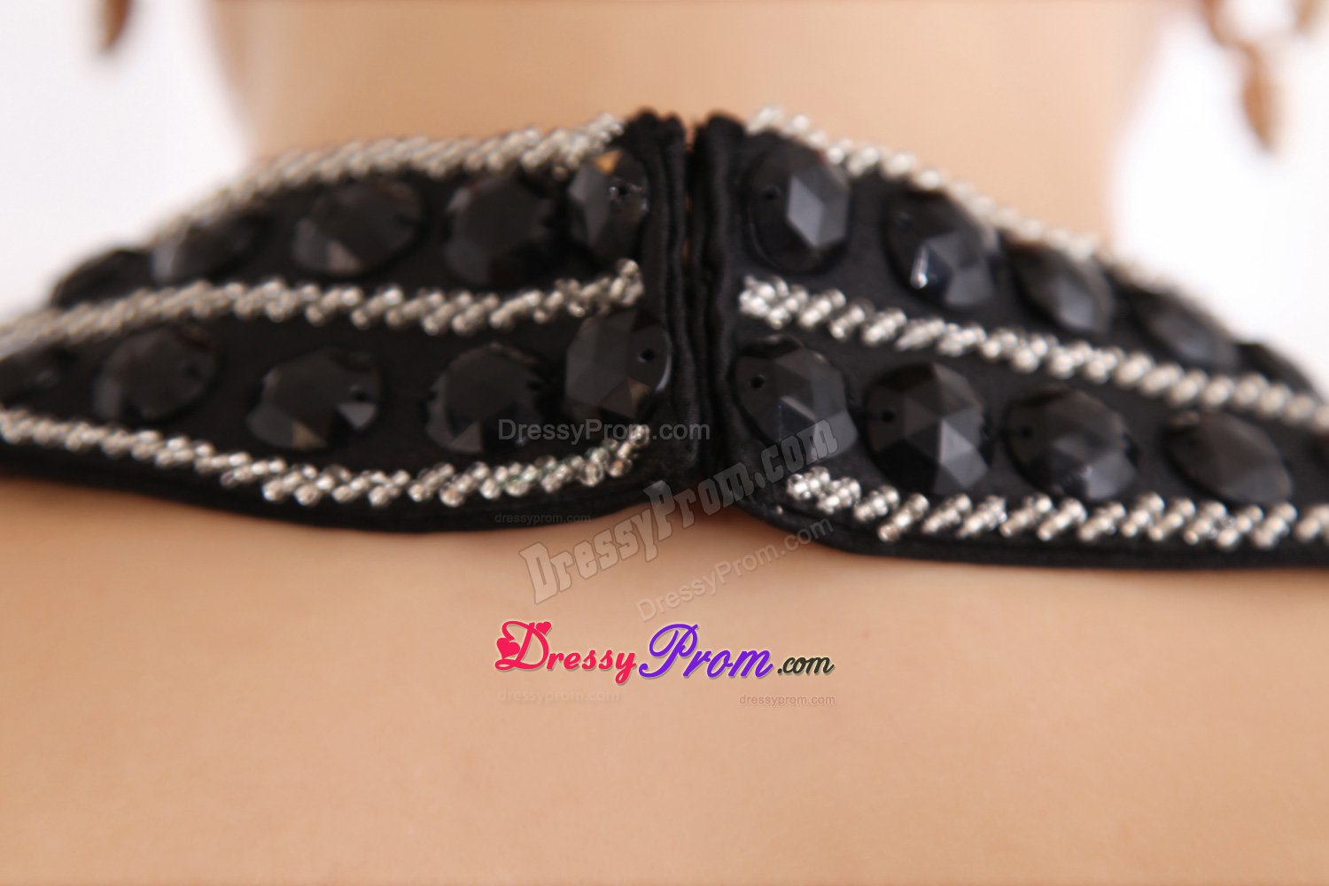 Taffeta Floor-length Prom Dress Beaded Halter Top with Black Sash