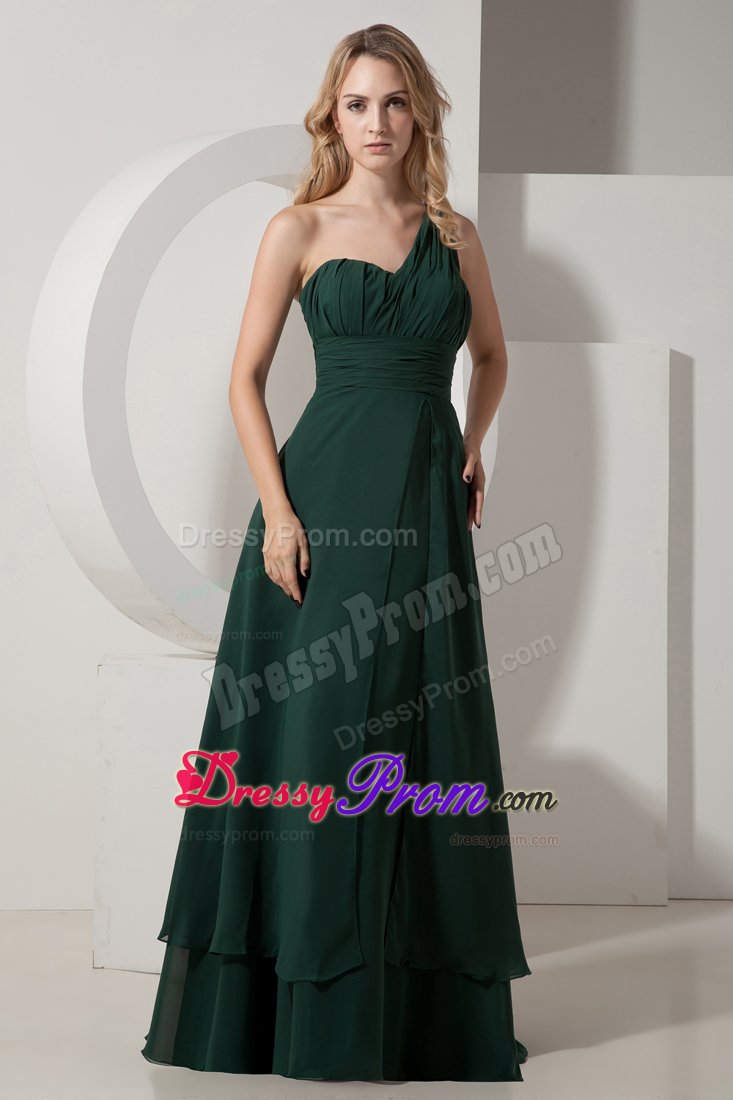One Shoulder Chiffon Prom Formal Dress Floor-length in Dark Green