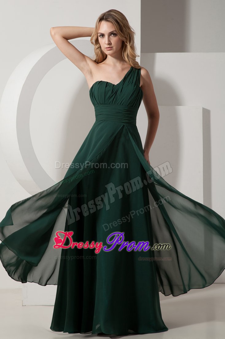 One Shoulder Chiffon Prom Formal Dress Floor-length in Dark Green