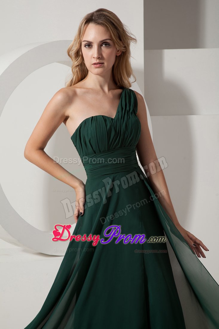 One Shoulder Chiffon Prom Formal Dress Floor-length in Dark Green